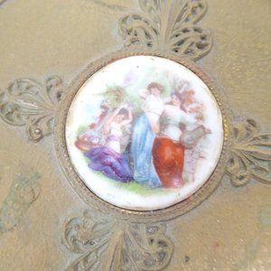 ANTIQUE VICTORIAN HAND HELD MIRROR cabochon muses